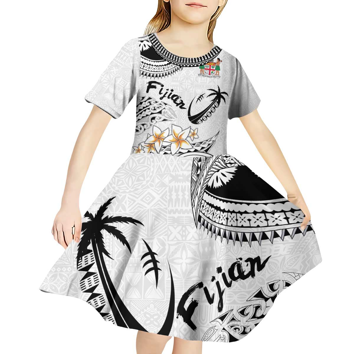 Fijian Traditional Culture Kid Short Sleeve Dress Tapa Tribal Tattoos - Polynesian Pride