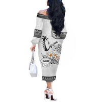 Fijian Traditional Culture Off The Shoulder Long Sleeve Dress Tapa Tribal Tattoos LT03 - Polynesian Pride