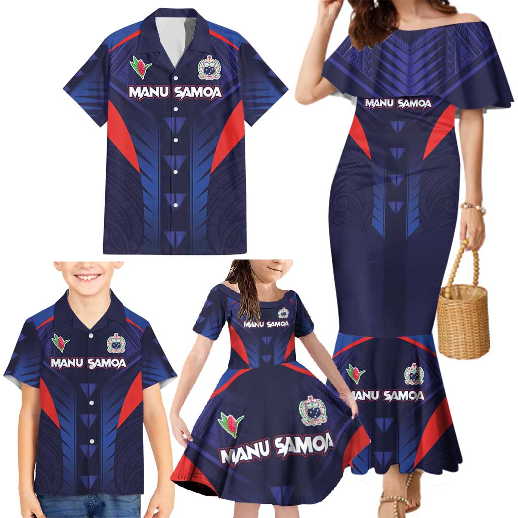 Custom Rugby Samoa Family Matching Mermaid Dress and Hawaiian Shirt Siva Tau Spirit Sporty Vibes - Polynesian Pride
