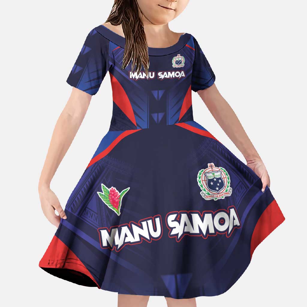 Custom Rugby Samoa Family Matching Short Sleeve Bodycon Dress and Hawaiian Shirt Siva Tau Spirit Sporty Vibes - Polynesian Pride