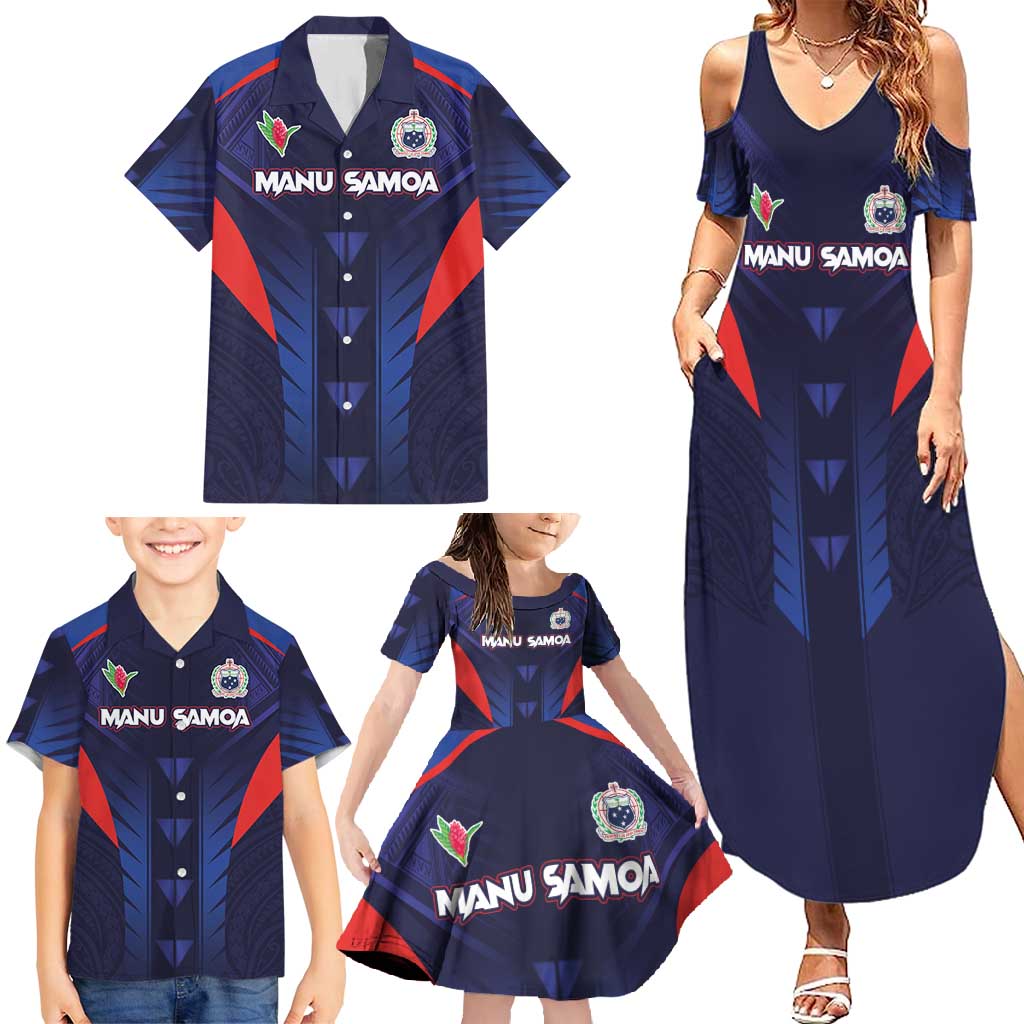 Custom Rugby Samoa Family Matching Summer Maxi Dress and Hawaiian Shirt Siva Tau Spirit Sporty Vibes - Polynesian Pride