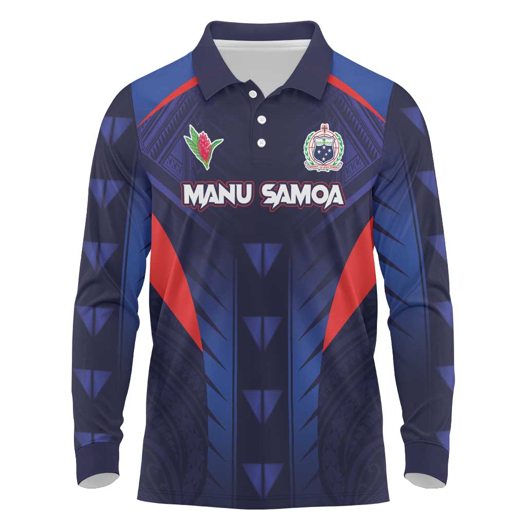Custom Rugby Samoa Long Sleeve Polo Shirt Siva Tau Spirit Sporty Vibes - Polynesian Pride