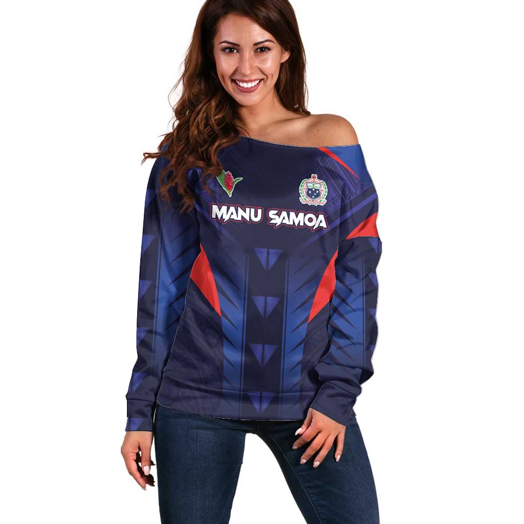 Custom Rugby Samoa Off Shoulder Sweater Siva Tau Spirit Sporty Vibes - Polynesian Pride