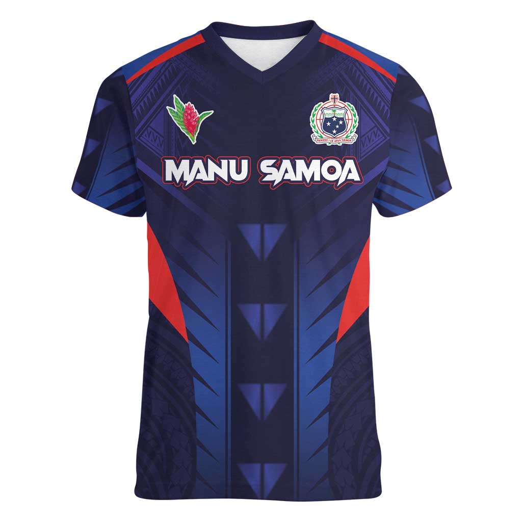 Custom Rugby Samoa Women V-Neck T-Shirt Siva Tau Spirit Sporty Vibes - Polynesian Pride
