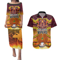 PNG Port Moresby Vipers Rugby Couples Matching Puletasi Dress and Hawaiian Shirt Fire Vipers Mix PNG Bird Polynesian Tattoo LT03 Yellow - Polynesian Pride