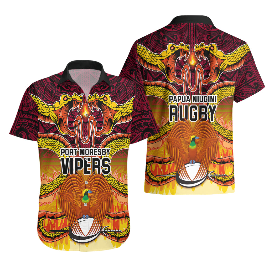 PNG Port Moresby Vipers Rugby Hawaiian Shirt Fire Vipers Mix PNG Bird Polynesian Tattoo LT03 - Polynesian Pride