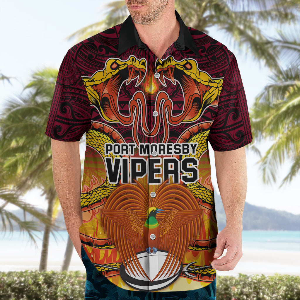 PNG Port Moresby Vipers Rugby Hawaiian Shirt Fire Vipers Mix PNG Bird Polynesian Tattoo LT03 - Polynesian Pride