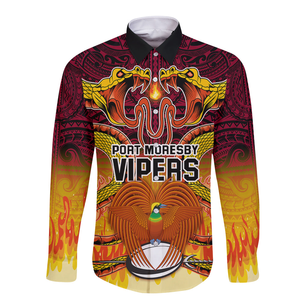 PNG Port Moresby Vipers Rugby Long Sleeve Button Shirt Fire Vipers Mix PNG Bird Polynesian Tattoo LT03 Unisex Yellow - Polynesian Pride