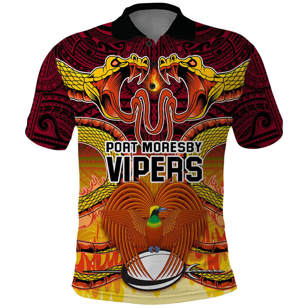 PNG Port Moresby Vipers Rugby Polo Shirt Fire Vipers Mix PNG Bird Polynesian Tattoo LT03 Yellow - Polynesian Pride