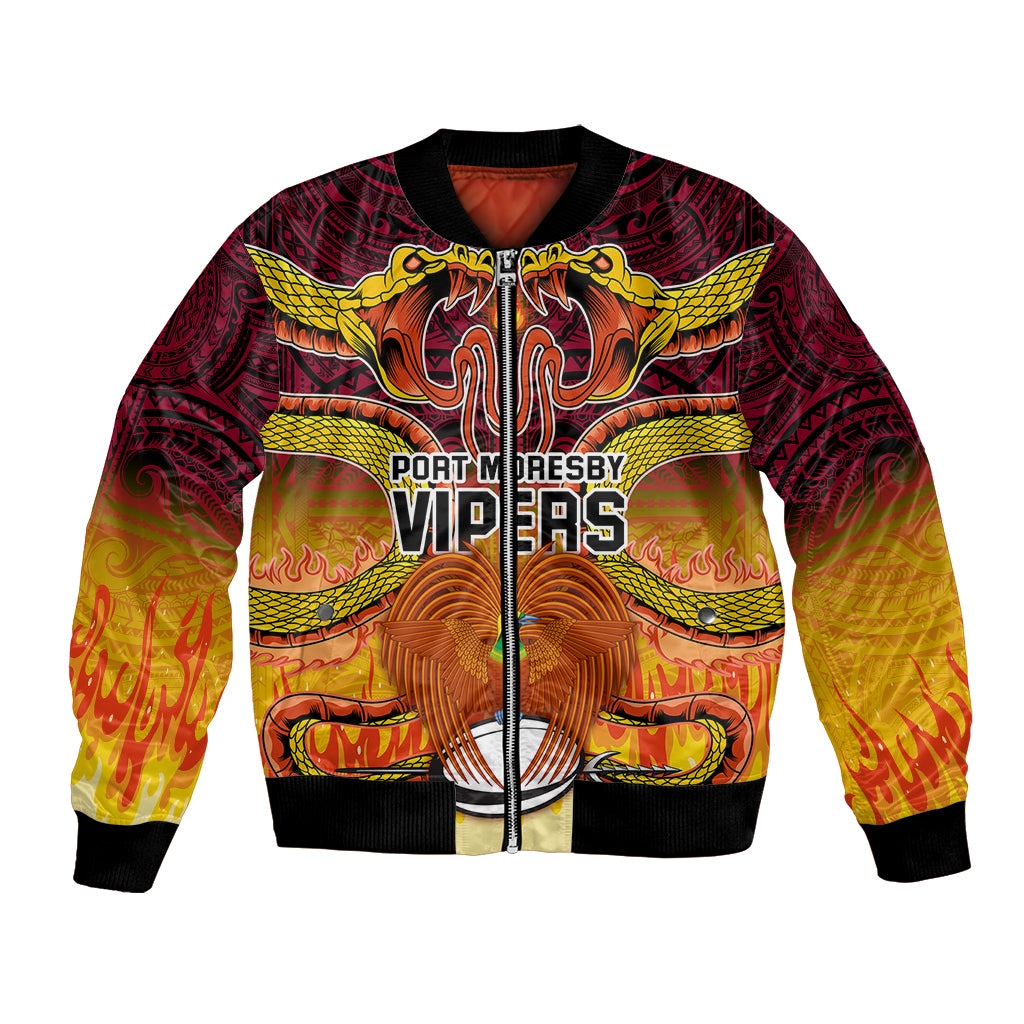 Custom PNG Port Moresby Vipers Rugby Bomber Jacket Fire Vipers Mix PNG Bird Polynesian Tattoo LT03 Unisex Yellow - Polynesian Pride