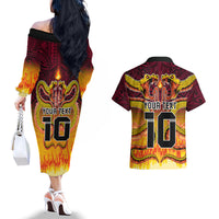 Custom PNG Port Moresby Vipers Rugby Couples Matching Off The Shoulder Long Sleeve Dress and Hawaiian Shirt Fire Vipers Mix PNG Bird Polynesian Tattoo LT03 - Polynesian Pride