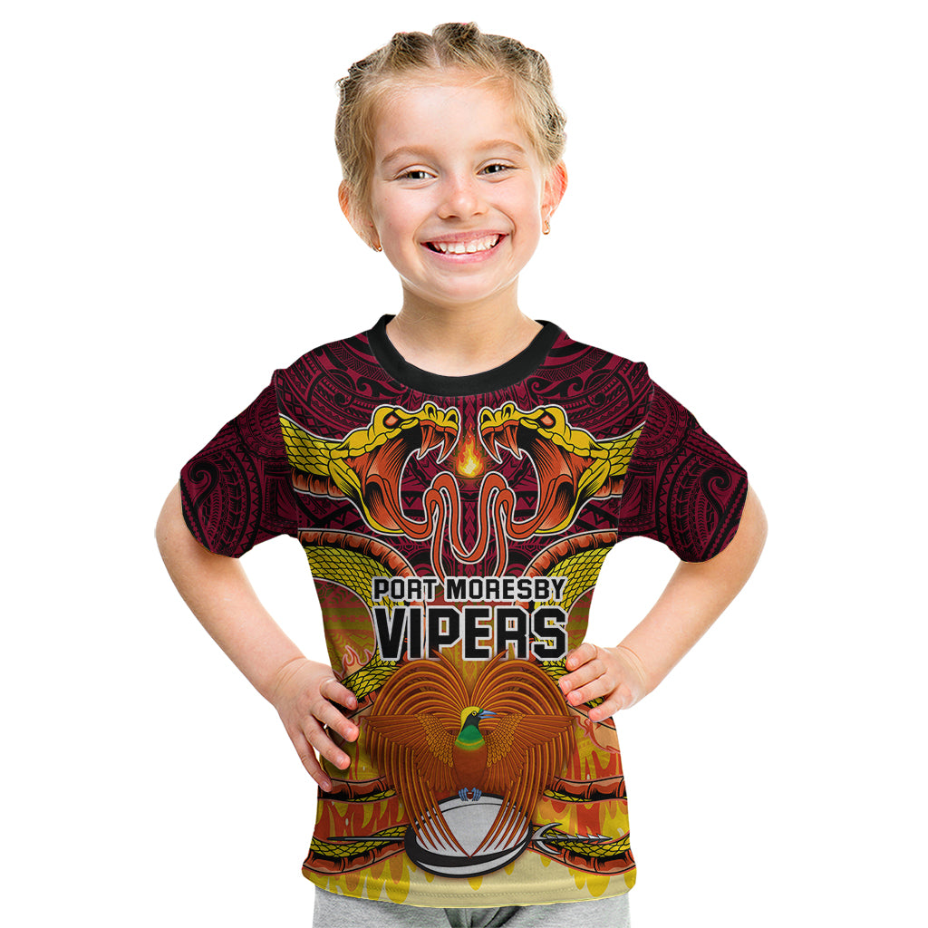 Custom PNG Port Moresby Vipers Rugby Kid T Shirt Fire Vipers Mix PNG Bird Polynesian Tattoo LT03 Yellow - Polynesian Pride