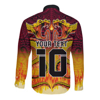 Custom PNG Port Moresby Vipers Rugby Long Sleeve Button Shirt Fire Vipers Mix PNG Bird Polynesian Tattoo LT03 - Polynesian Pride