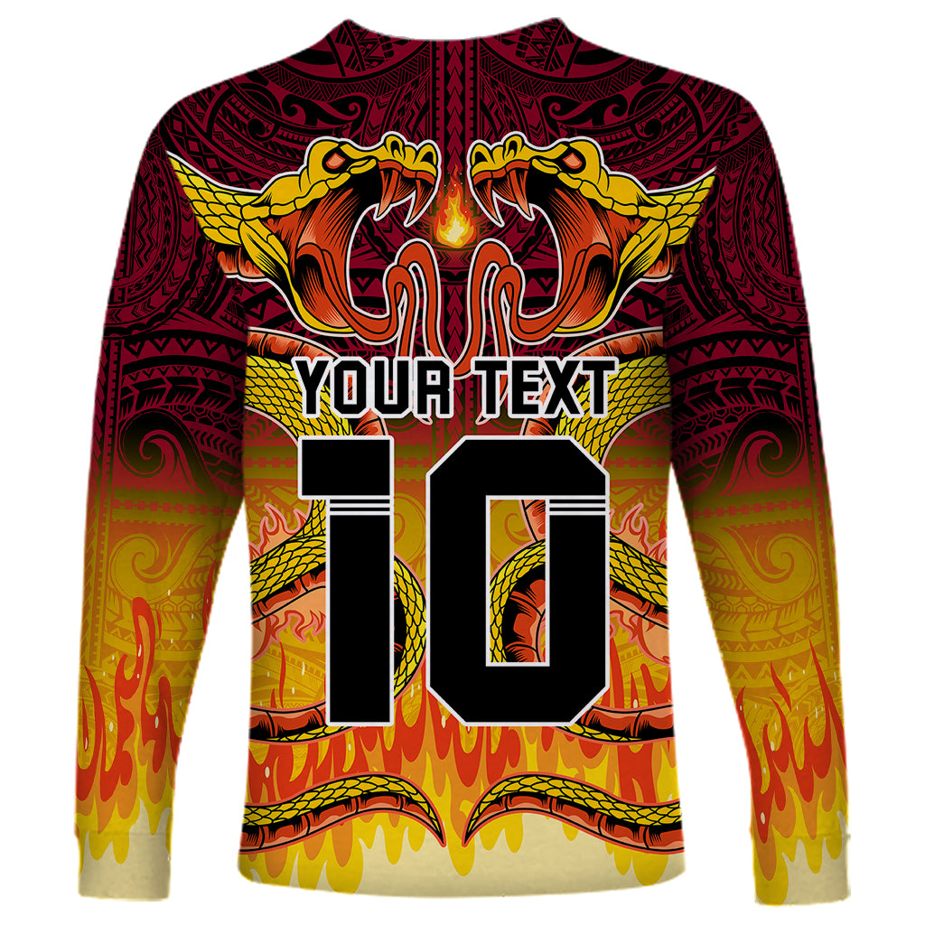 Custom PNG Port Moresby Vipers Rugby Long Sleeve Shirt Fire Vipers Mix PNG Bird Polynesian Tattoo LT03 - Polynesian Pride