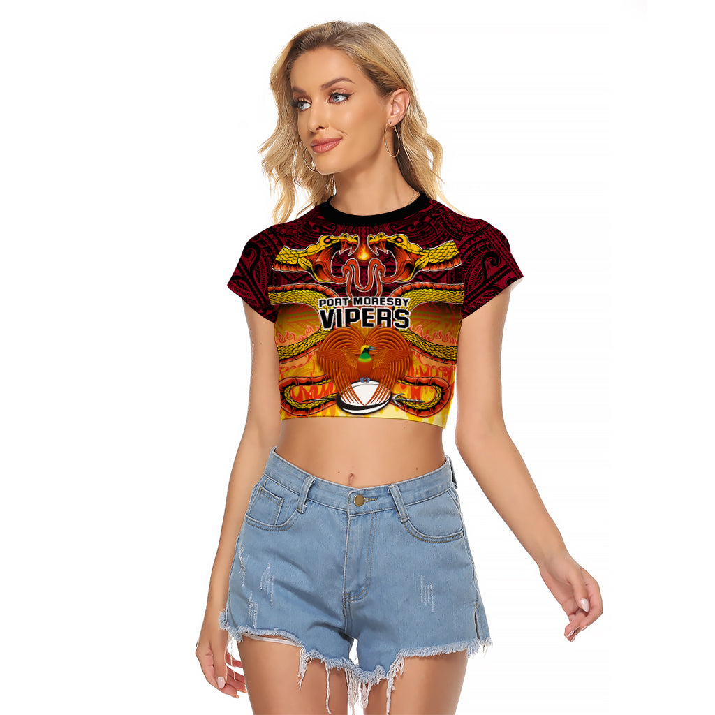 Custom PNG Port Moresby Vipers Rugby Raglan Cropped T Shirt Fire Vipers Mix PNG Bird Polynesian Tattoo LT03 Female Yellow - Polynesian Pride