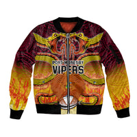 Custom PNG Port Moresby Vipers Rugby Sleeve Zip Bomber Jacket Fire Vipers Mix PNG Bird Polynesian Tattoo LT03 Unisex Yellow - Polynesian Pride