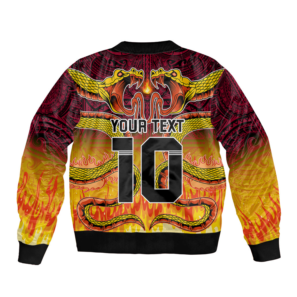 Custom PNG Port Moresby Vipers Rugby Sleeve Zip Bomber Jacket Fire Vipers Mix PNG Bird Polynesian Tattoo LT03 - Polynesian Pride