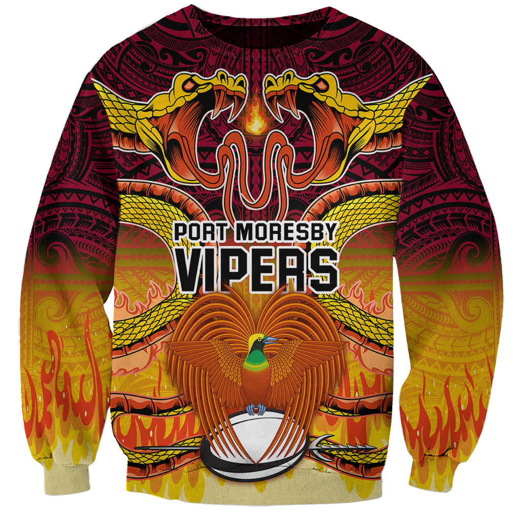 Custom PNG Port Moresby Vipers Rugby Sweatshirt Fire Vipers Mix PNG Bird Polynesian Tattoo LT03 Unisex Yellow - Polynesian Pride