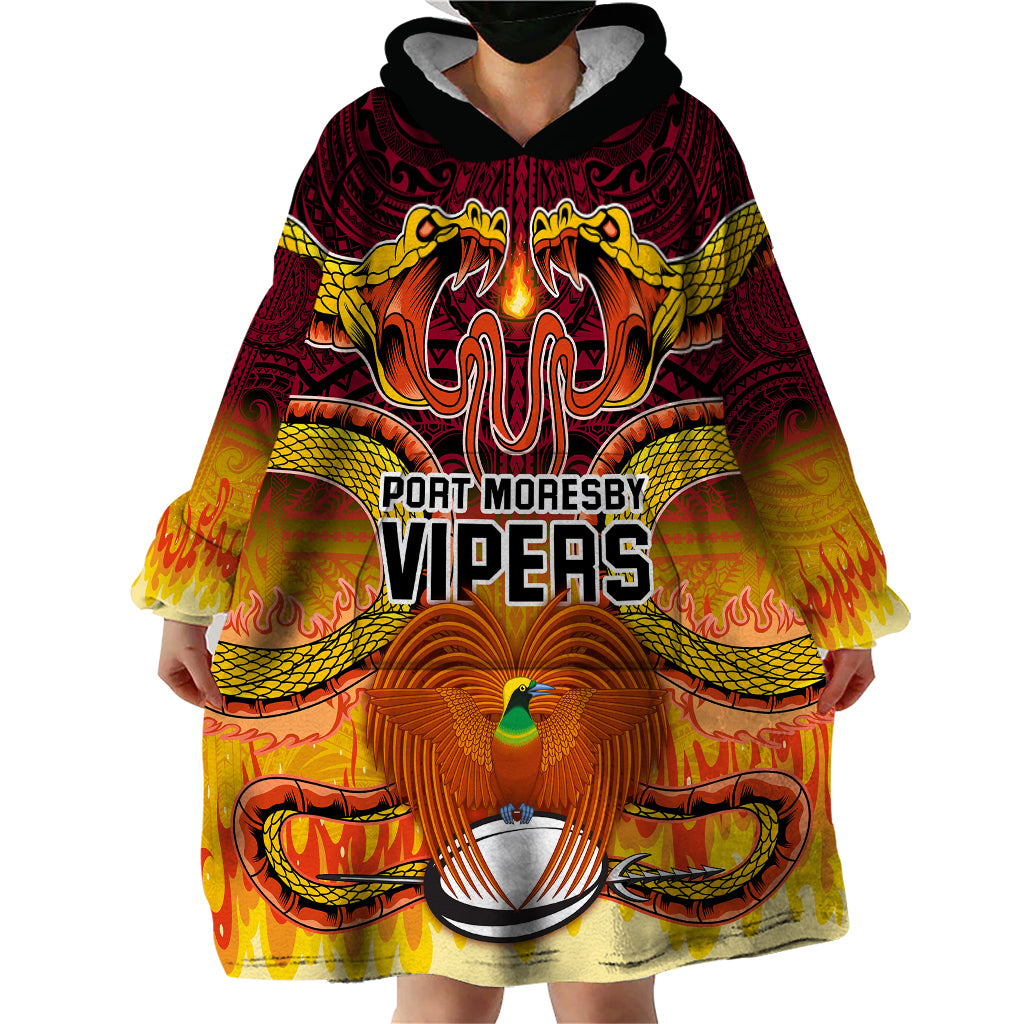 Custom PNG Port Moresby Vipers Rugby Wearable Blanket Hoodie Fire Vipers Mix PNG Bird Polynesian Tattoo LT03 - Polynesian Pride