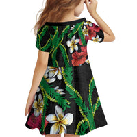 Hawaiian Tropical Flowers and Maile Pikake Family Matching Long Sleeve Bodycon Dress and Hawaiian Shirt Polynesian Tribal Pattern Black Color LT03 - Polynesian Pride