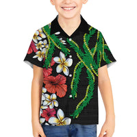 Hawaiian Tropical Flowers and Maile Pikake Family Matching Long Sleeve Bodycon Dress and Hawaiian Shirt Polynesian Tribal Pattern Black Color LT03 Son's Shirt Black - Polynesian Pride