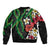 Hawaiian Tropical Flowers and Maile Pikake Sleeve Zip Bomber Jacket Polynesian Tribal Pattern Black Color