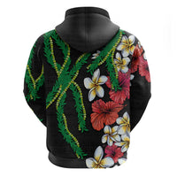 Hawaiian Tropical Flowers and Maile Pikake Zip Hoodie Polynesian Tribal Pattern Black Color