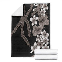 Hawaiian Tropical Flowers and Maile Pikake Blanket Polynesian Tribal Pattern Grayscale Mode