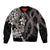 Hawaiian Tropical Flowers and Maile Pikake Bomber Jacket Polynesian Tribal Pattern Grayscale Mode