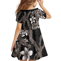 Hawaiian Tropical Flowers and Maile Pikake Family Matching Long Sleeve Bodycon Dress and Hawaiian Shirt Polynesian Tribal Pattern Grayscale Mode LT03 - Polynesian Pride
