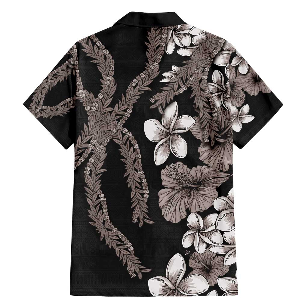 Hawaiian Tropical Flowers and Maile Pikake Family Matching Long Sleeve Bodycon Dress and Hawaiian Shirt Polynesian Tribal Pattern Grayscale Mode LT03 - Polynesian Pride