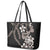 Hawaiian Tropical Flowers and Maile Pikake Leather Tote Bag Polynesian Tribal Pattern Grayscale Mode