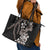 Hawaiian Tropical Flowers and Maile Pikake Leather Tote Bag Polynesian Tribal Pattern Grayscale Mode