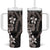 Hawaiian Tropical Flowers and Maile Pikake Tumbler With Handle Polynesian Tribal Pattern Grayscale Mode