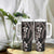 Hawaiian Tropical Flowers and Maile Pikake Tumbler With Handle Polynesian Tribal Pattern Grayscale Mode