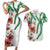 Hawaiian Tropical Flowers and Maile Pikake Couples Matching Short Sleeve Bodycon Dress and Hawaiian Shirt Polynesian Tribal Pattern White Color