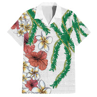 Hawaiian Tropical Flowers and Maile Pikake Family Matching Long Sleeve Bodycon Dress and Hawaiian Shirt Polynesian Tribal Pattern White Color LT03 Dad's Shirt - Short Sleeve White - Polynesian Pride