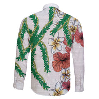 Hawaiian Tropical Flowers and Maile Pikake Family Matching Long Sleeve Bodycon Dress and Hawaiian Shirt Polynesian Tribal Pattern White Color LT03 - Polynesian Pride