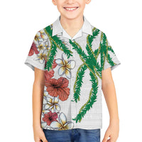 Hawaiian Tropical Flowers and Maile Pikake Family Matching Long Sleeve Bodycon Dress and Hawaiian Shirt Polynesian Tribal Pattern White Color LT03 Son's Shirt White - Polynesian Pride