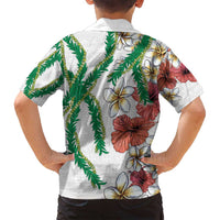 Hawaiian Tropical Flowers and Maile Pikake Family Matching Puletasi and Hawaiian Shirt Polynesian Tribal Pattern White Color LT03 - Polynesian Pride