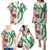 Hawaiian Tropical Flowers and Maile Pikake Family Matching Puletasi and Hawaiian Shirt Polynesian Tribal Pattern White Color