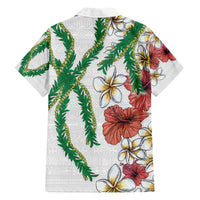 Hawaiian Tropical Flowers and Maile Pikake Family Matching Puletasi and Hawaiian Shirt Polynesian Tribal Pattern White Color LT03 - Polynesian Pride