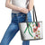 Hawaiian Tropical Flowers and Maile Pikake Leather Tote Bag Polynesian Tribal Pattern White Color