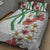 Hawaiian Tropical Flowers and Maile Pikake Quilt Bed Set Polynesian Tribal Pattern White Color