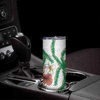 Hawaiian Tropical Flowers and Maile Pikake Skinny Tumbler Polynesian Tribal Pattern White Color