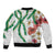 Hawaiian Tropical Flowers and Maile Pikake Sleeve Zip Bomber Jacket Polynesian Tribal Pattern White Color