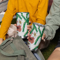 Hawaiian Tropical Flowers and Maile Pikake Tumbler Cup Polynesian Tribal Pattern White Color