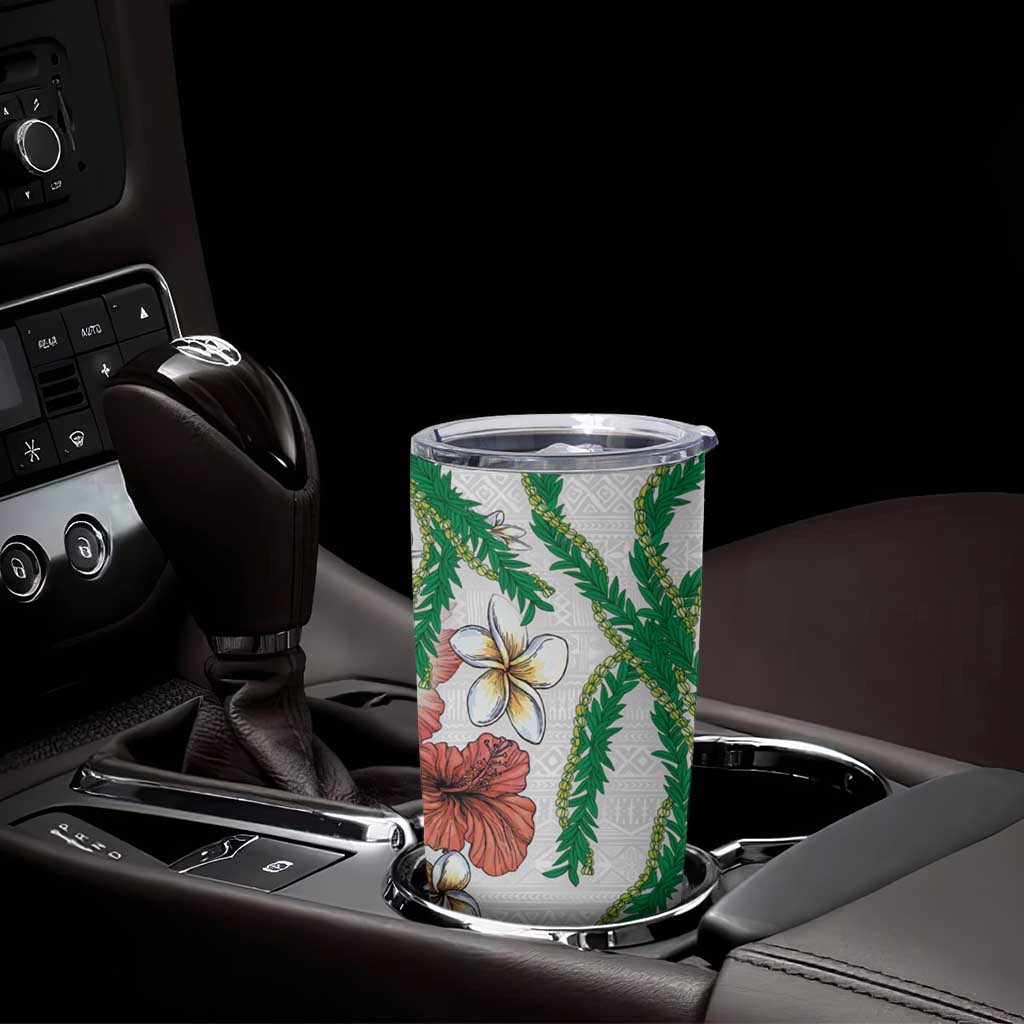 Hawaiian Tropical Flowers and Maile Pikake Tumbler Cup Polynesian Tribal Pattern White Color