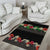 Hawaiian Tropical Flowers and Tribal Polynesian Tattoo Area Rug Black Color