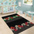 Hawaiian Tropical Flowers and Tribal Polynesian Tattoo Area Rug Black Color